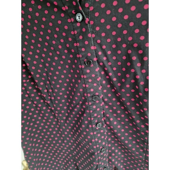 Lane Bryant Button Up Shirt Women’s 14 16 Black Pink Polka Dot Short Sleeve Top - Picture 5 of 6
